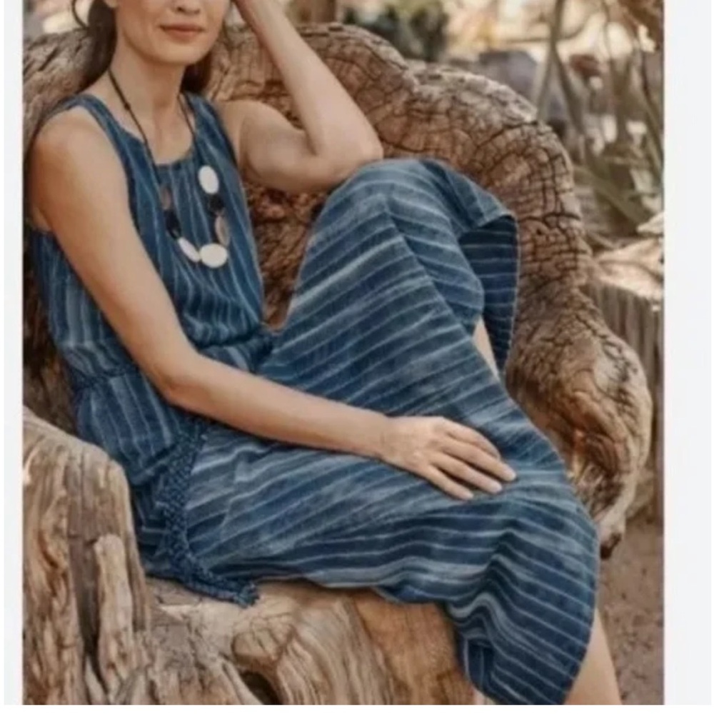 JJill PureJill inidigo striped maxi dress sleeveless with braided belt XL petite